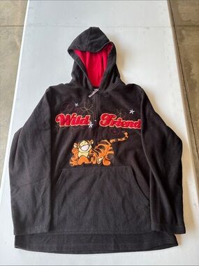 Disney Black Hooded 1/4 Zip-Up Sweater with Red Lining and Tigger Graphic